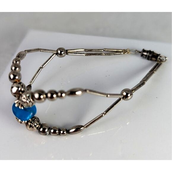 Vtge Navaho bracelet Turquoise and sterling beads 7" Navaho reservation EUC - Picture 3 of 5